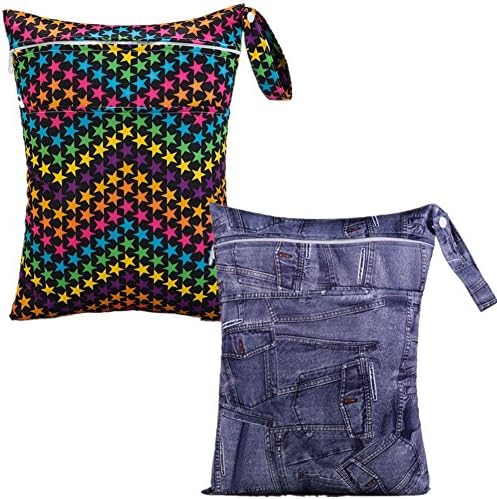 Mumsbest 2pcs Baby Waterproof Travel Wet and Dry Cloth Diaper Bags (Stars &amp; Jean)