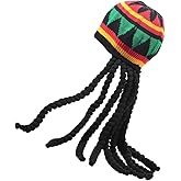 CABODYALS 9.84 Inch Rasta Style Hat with Dreads Jamaican Hair Braid Toupee Dread Wig Reggae Costume Accessories Black Dreadlocks Beanie Caps for Men Women Halloween Festival Cosplay Party Photo Props