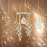 3 Pcs Crystal Suncatchers for Window Boho Decor, Green Plants Artificial Hanging Wind Chime Sun Catchers with Chain Rainbow for Indoor OutdoorDecor Plant Lover Gift(Blue)