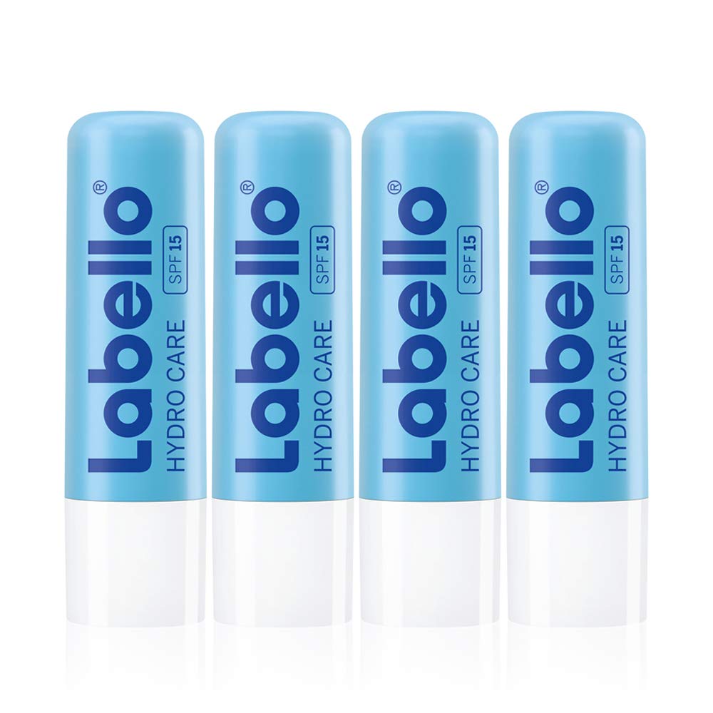 Labello Hydro Care Pack of 4 (4 x 4.8 g), Lip Care without Mineral Oils for Dry Lips, Lip Balm with SPF 15 and Shea Butter for Nourishing Lip Protection