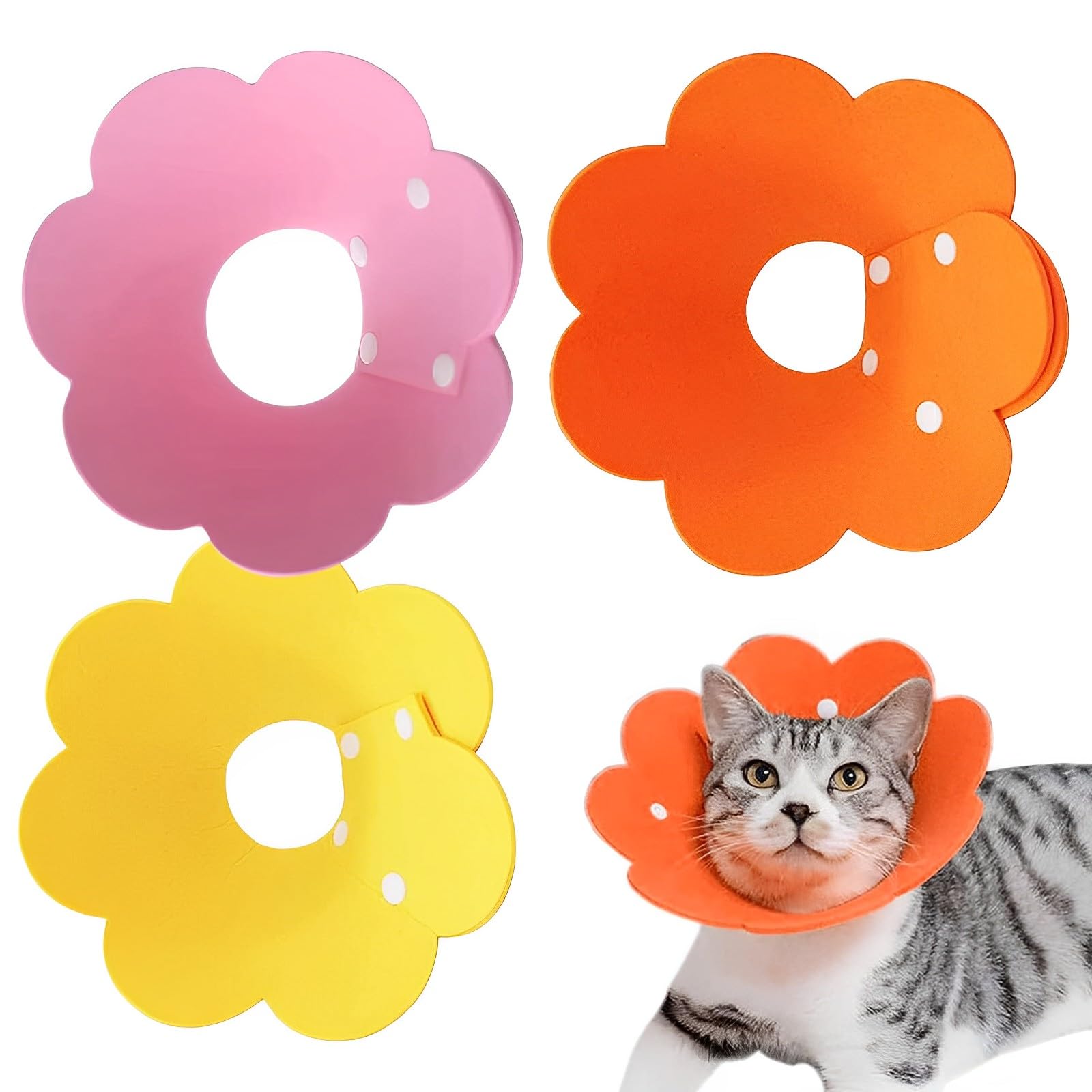 JIANYH 3 Pcs Cat Cone Collar Soft, Adjustable Dog Cone Collar, Soft Dog Cat Protective After Surgery Pet Protective Collar, Anti-Bite or Lick for Cats and Small Dogs(3 Color)