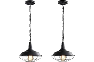 Industrial Hanging Lights 2 Pack D10.2 Caged Pendant Lights with Chain Adjustable Barn Hanging Light, Farmhouse Hanging Lamp 