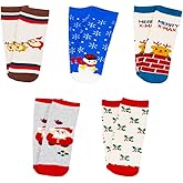 CXRYLZ 5 Pairs Christmas Socks for Children, Cute Xmas Socks，Unisex Cartoon Reindeer Snowman Snowflake Pattern Sock