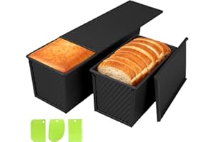 2 Pack Pullman Loaf Pan with Lid, 2 lb and 1 lb Dough Capacity, Non-Stick Bread Pan with Cover,Sandwich Bread Loaf Pan, Carbo