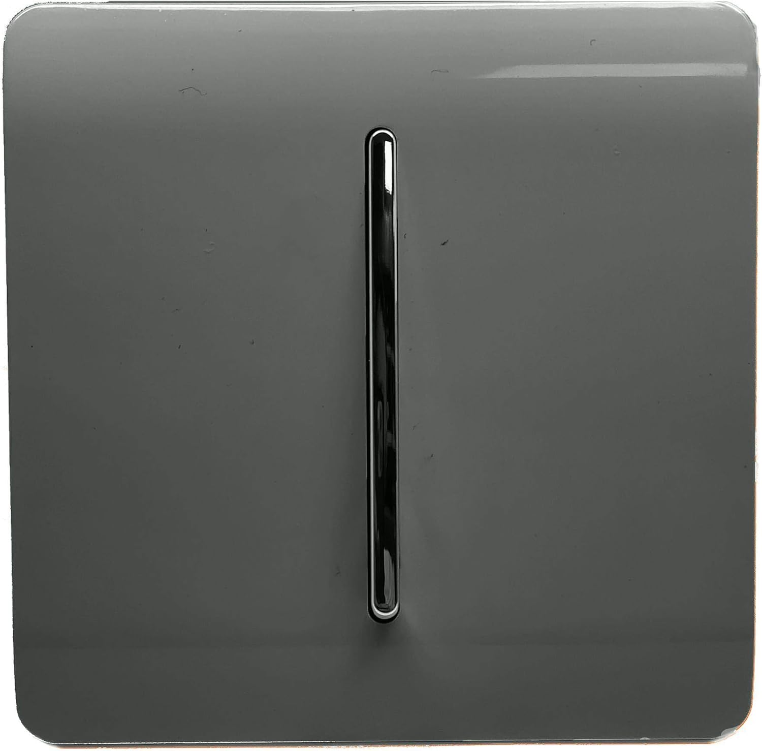 Trendi 1 Gang 2 Way 240V Screwless Raised Front Plate Plastic Artistic Modern Glossy 10 Amp Chrome Rocker Single Electrical Wall Light Switch Charcoal Grey - Image 5