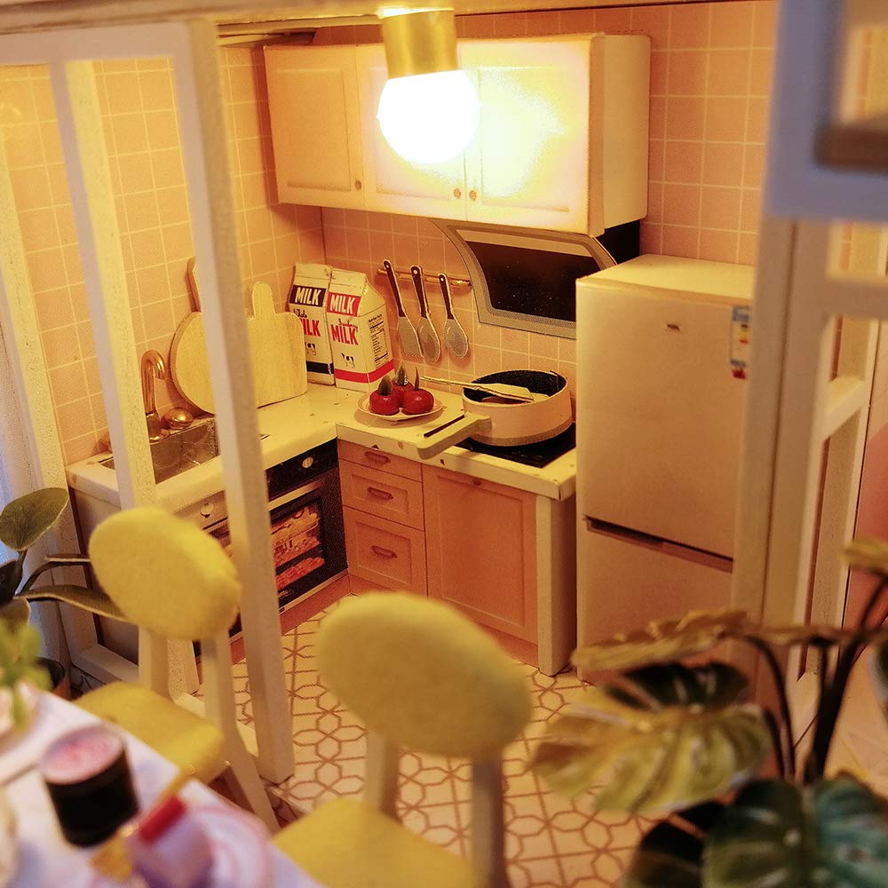 GuDoQi DIY Miniature Dollhouse Kit, Tiny House kit with Furniture and Music, Miniature House Kit 1:24 Scale, Great Handmade Gift for Birthday Easter Day, Sweet Time House