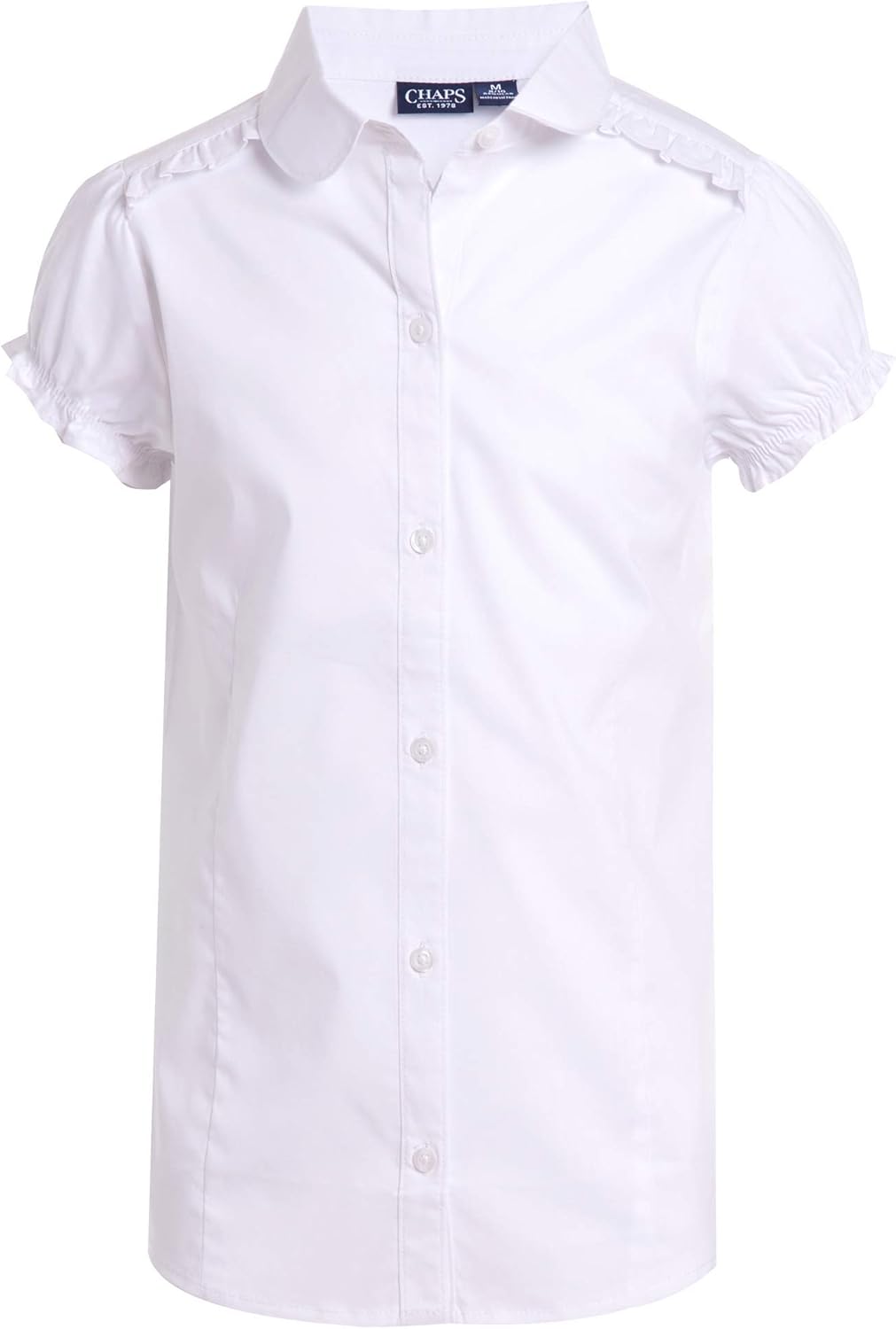 Chaps Girls' School Uniform Short Sleeve Ruffled Blouse: Clothing