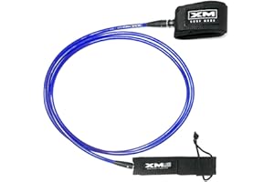 XM SURF MORE Regular Premium Surfboard Leash, Choose 5/6/7/8/9/12ft Length, Cord Thickness (.270 in.), Colors, Key Pocket, Unbreakable Swivels, Detachable Railsaver, Made in USA [3 Yr Warranty]