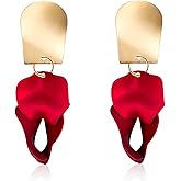 Just Follow Rose Petal Dangle Earrings Fashion Boho Acrylic Flower Earrings Large Statement Resin Floral Earrings for Women Lady Bridal Great for Pageant Prom Gifts With Gift Box