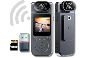 LISIEAROO 4K HD Body Camera Video Recorder with 180° Rotation Lens and WiFi for Real-Time Viewing, 128GB Memory, and Infrared Night Vision Body Cam, Ideal for Outdoor Security, Law Enforcement,Travel.(4K-128G)