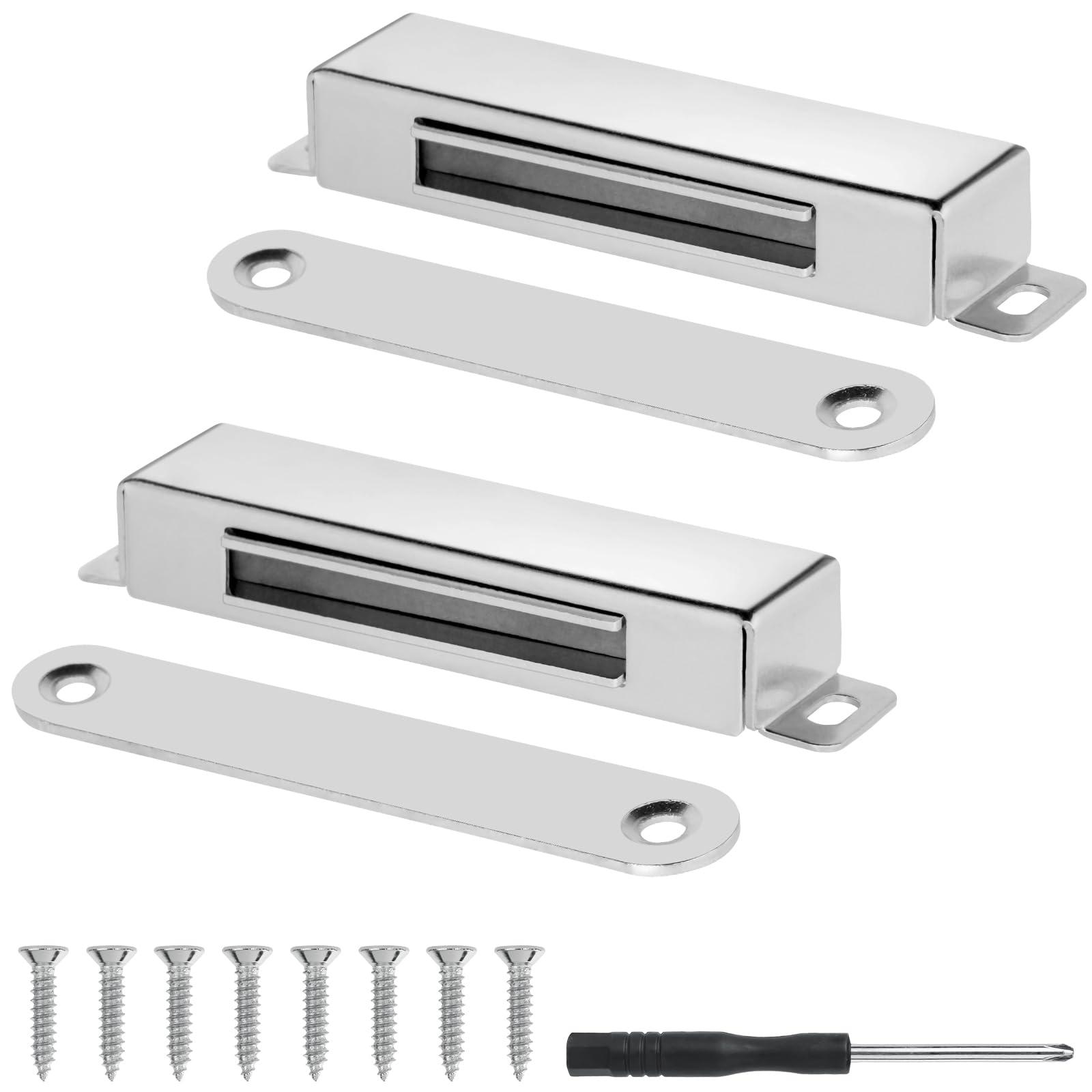 Ainiv Cabinet Magnetic Door Catch, 2 Pack Large Stainless Steel Cupboard Door Magnet with Screws & Screwdriver, Strong Door Magnetic Catches for Kitchen Wardrobe Drawer Magnetic Cabinet Door Closure