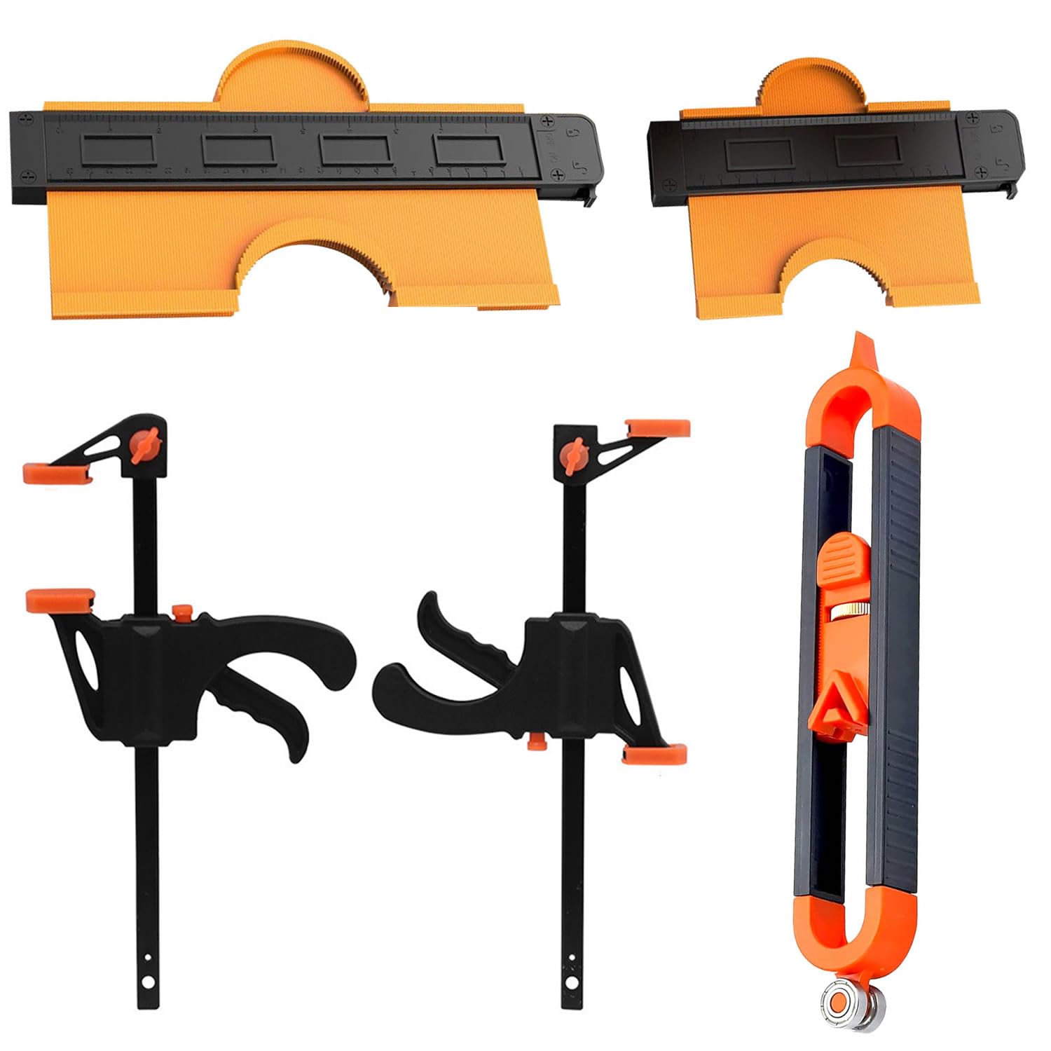 Archnote 型取りゲージ ロック付き 型どりゲージ コンターゲージ 曲線定規 クイックバークランプ diy 工具 5点 セット商品画像