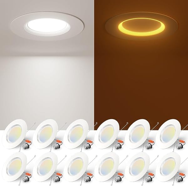 AMICO 12 PACK 6 INCH 5CCT LED RECESSED LIGHTING WITH NIGHT LIGHT, 12.5W=100W, 1000LM CAN LIGHTS WITH BAFFLE TRIM, DIMMABLE, RETROFIT DOWNLIGHT, 2700K/3000K/3500K/4000K/5000K SELECTABLE – ETL & FCC