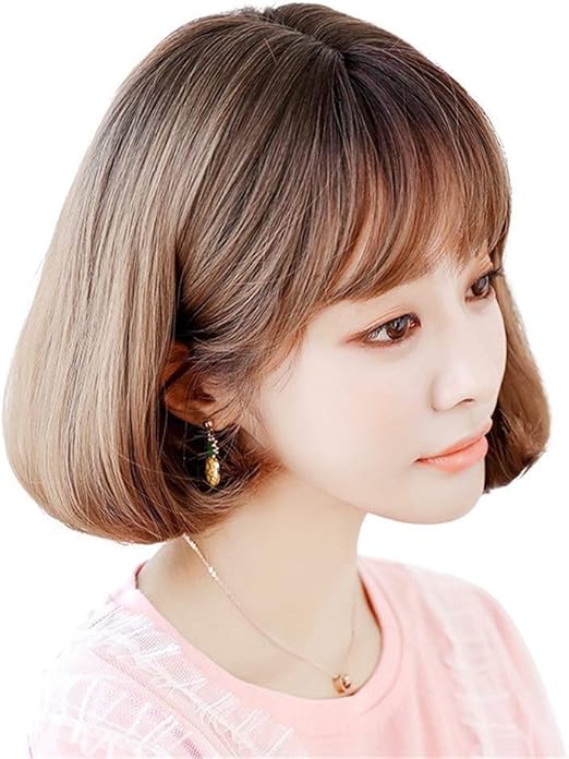 Amazon Co Jp ウィッグ女性の短い髪韓国の波頭短いストレートヘアリアルな化学繊維のかつらの髪 色 ハニープリン27cm ホーム キッチン