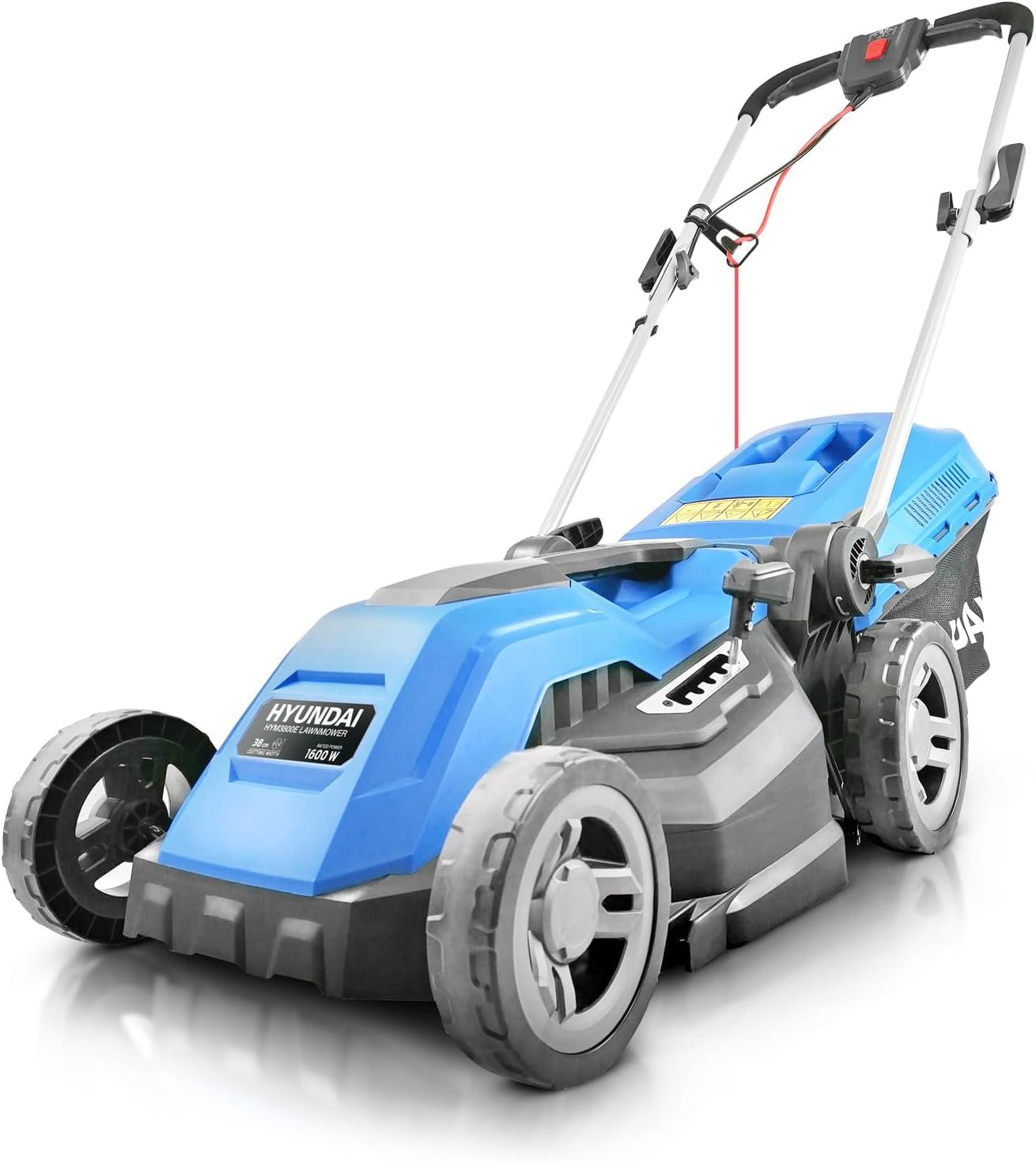 Hyundai 15'' / 38cm 1600w Electric Lawnmower with Rear Roller with Mulching Feature 40 Litre Collection Bag and 5 Cutting Heights with 10m Power Cable