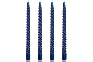 SIXLADYBRO Navy Blue Spiral Taper Candles for Home Decoration, 4 Pack 10 Inch Candlesticks for Dinner Party Holiday Birthday Celebration, Dripless and Smokeless