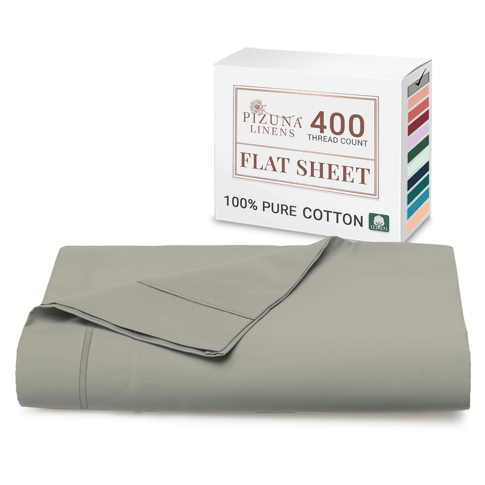 Pizuna Single Flat Sheet Silver, 400 Thread Count Long Staple 100% Cotton Flat Sheet Single 180x280 cm, Soft Sateen Weave Top Sheet Single(Cotton Flat Sheet Single Silver)