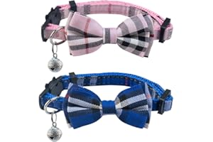 SuperBuddy Cat Collars Breakaway with Cute Bow Bell - 2 Pack Kitten Collar Plaid Cat Collar with Removable Bowtie Cat Collar for Cats Kittens…
