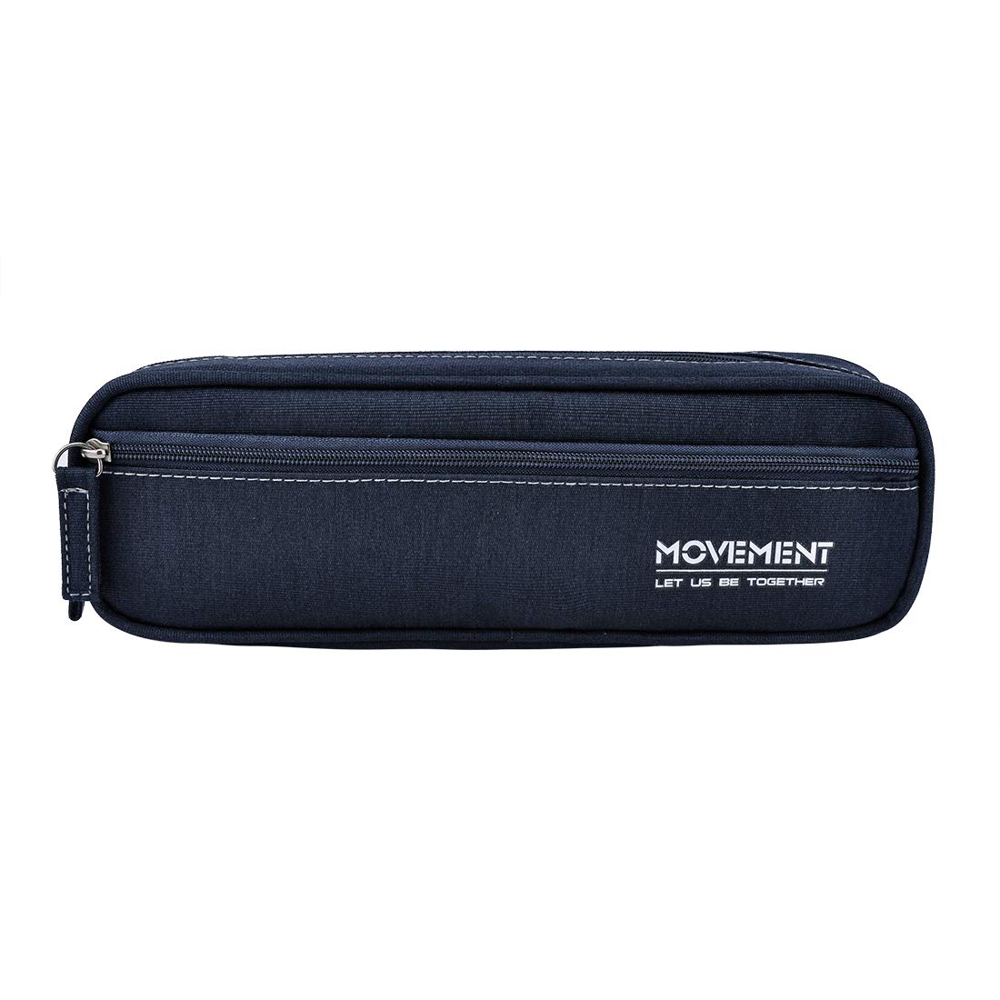 Oyachic Long Slim Pencil Case Double Zipper Pen Pouch Holder Canvas Organizer Bag Stationery Box Pencil Marker with Compartments for School Office Supplies (Navy Blue, No Compartment)