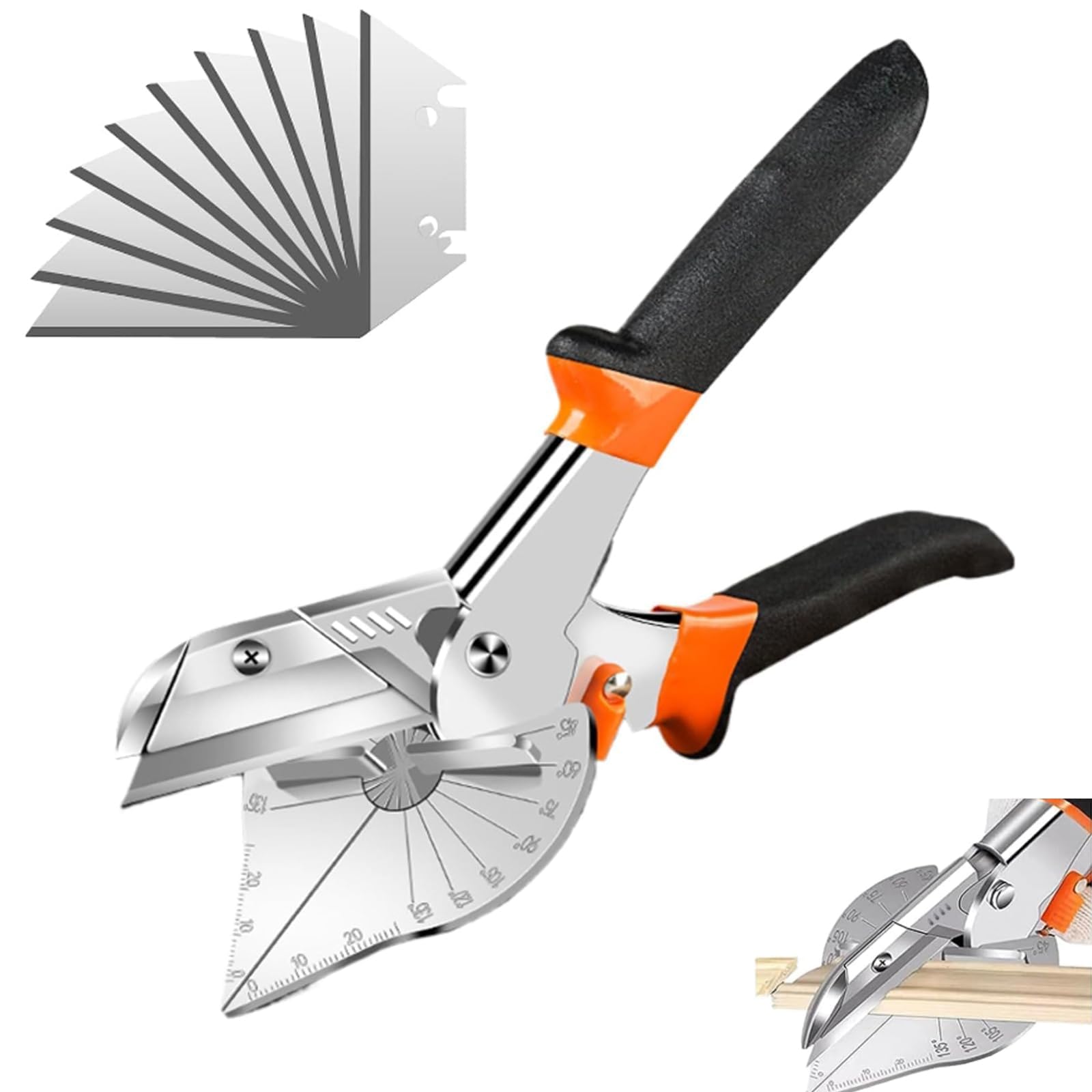 GIONAR Miter Shears, Venetian Blind Cutter, Trunking Scissors, 45 to135 Degree Multi-Angle Trim Cutter for PVC PPR, Branch & Wire, Precision Angle Cutter for Wood Moulding, Includes 10 Spare Blades