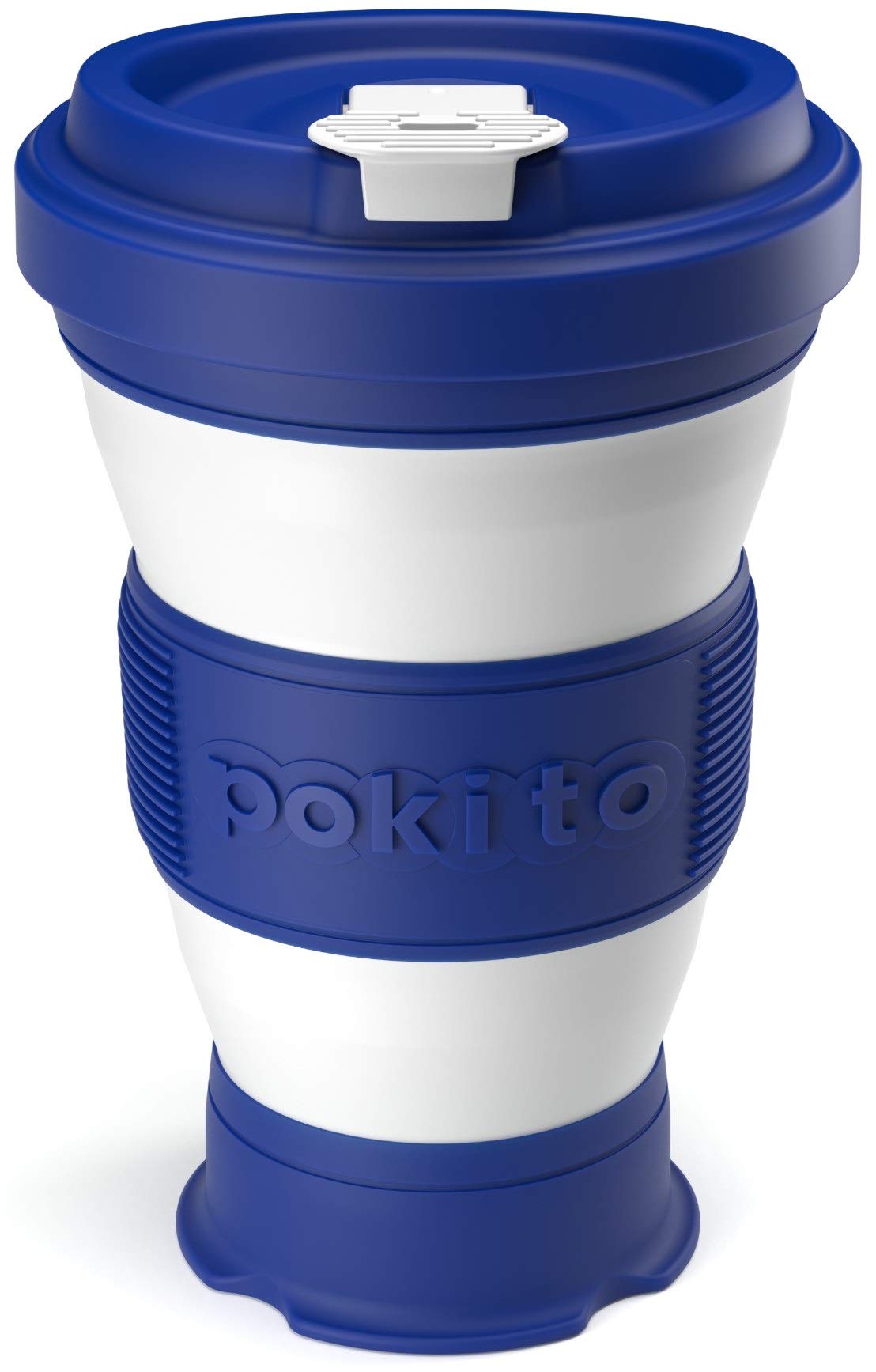 pokito Pop Up/Collapsible/Reusable/Eco-Friendly/Folding 3-Sizes-in-1 Travel Cup/Mug with Leak-Proof Lid for Hot and Cold Drinks (Fits in Pocket or Bag; Great Gift for Coffee or Tea Lovers), Blueberry