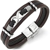 COOLSTEELANDBEYOND Three-Row Infinity Love Number 8 Friendship Braided Leather Bangle Wristband Bracelet