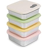 monoan 4 Pack Stainless Steel Sandwich Containers, 20oz Reusable Food Storage Containers with Lids, Metal Meal Prep Lunch Box, Dishwasher Safe, Sandwich Box for Snacks & Fruits (4 Color)
