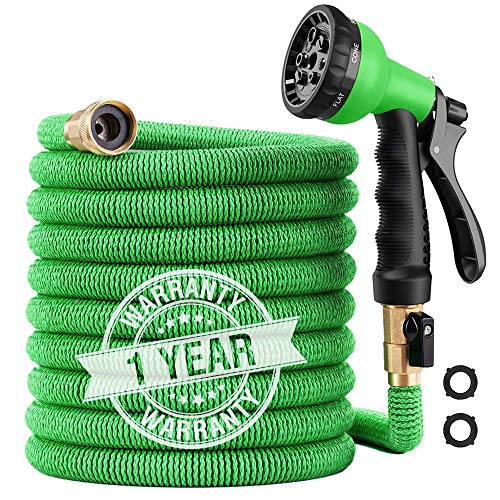 50 ft Garden Hose - Upgraded Expandable Water Hose Kit with 3/4 Solid Brass Connectors Fittings, Valve, 8 Pattern Spray Nozzle, Durable Latex Core - New Expanding Flexible Gardening Hose - Thumbnail 7