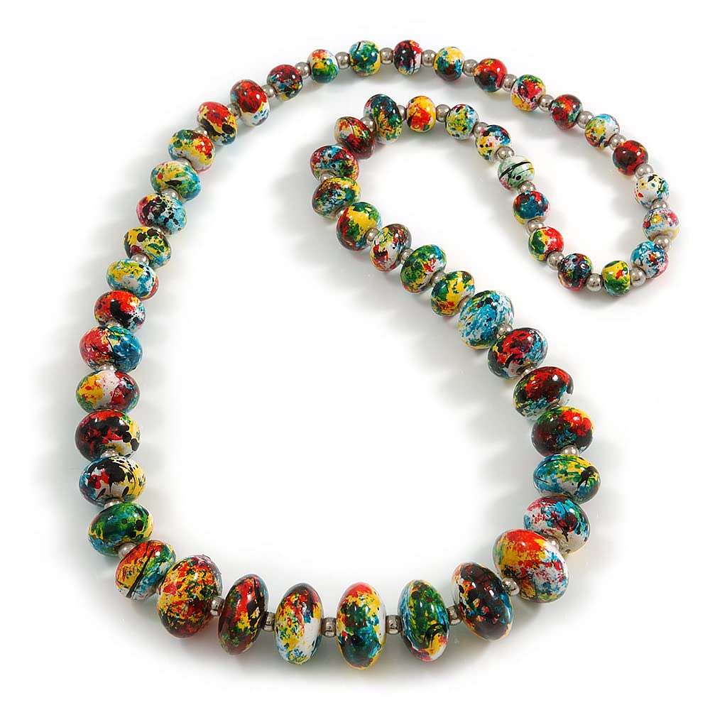 Avalaya Long Graduated Wooden Bead Colour Fusion Necklace (Multicoloured) - 80cm Long
