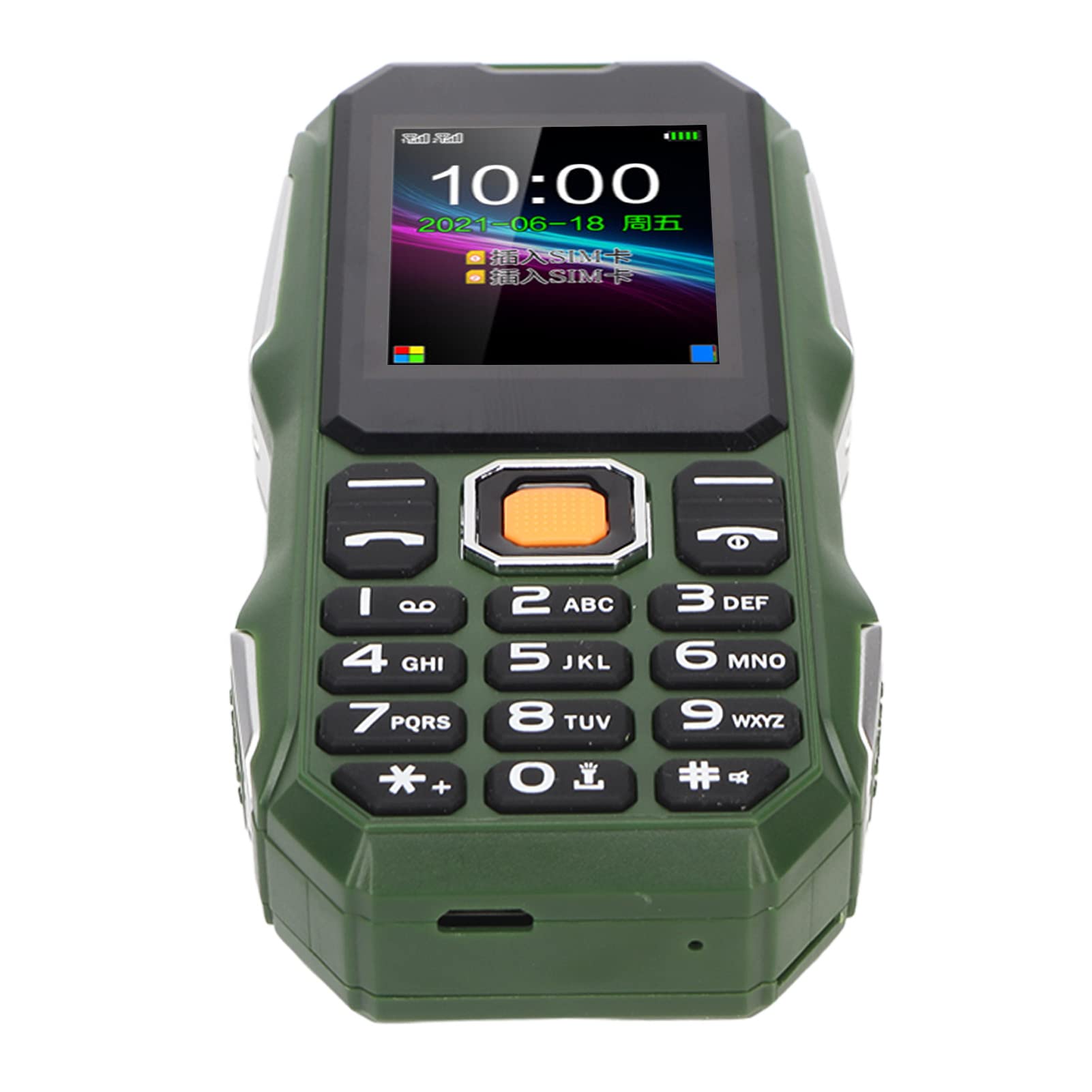 Rugged Phone, 1.8 Inch Big Buttons Unlocked Senior Cell Phone with Strong Flashlight Dual SIM Dual Standby Phone 32MB +32MB 5800mAh Battery, Big Speaker (Army Green)