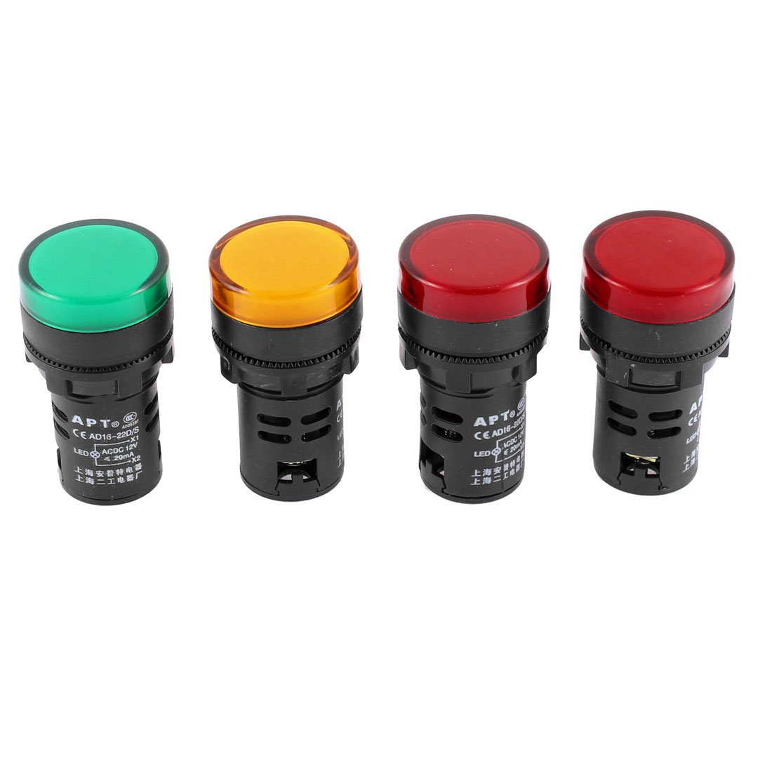 sourcing map 4PCS 12V 20mA Energy Saving LED Indicator Light Lamp Green Yellow Red