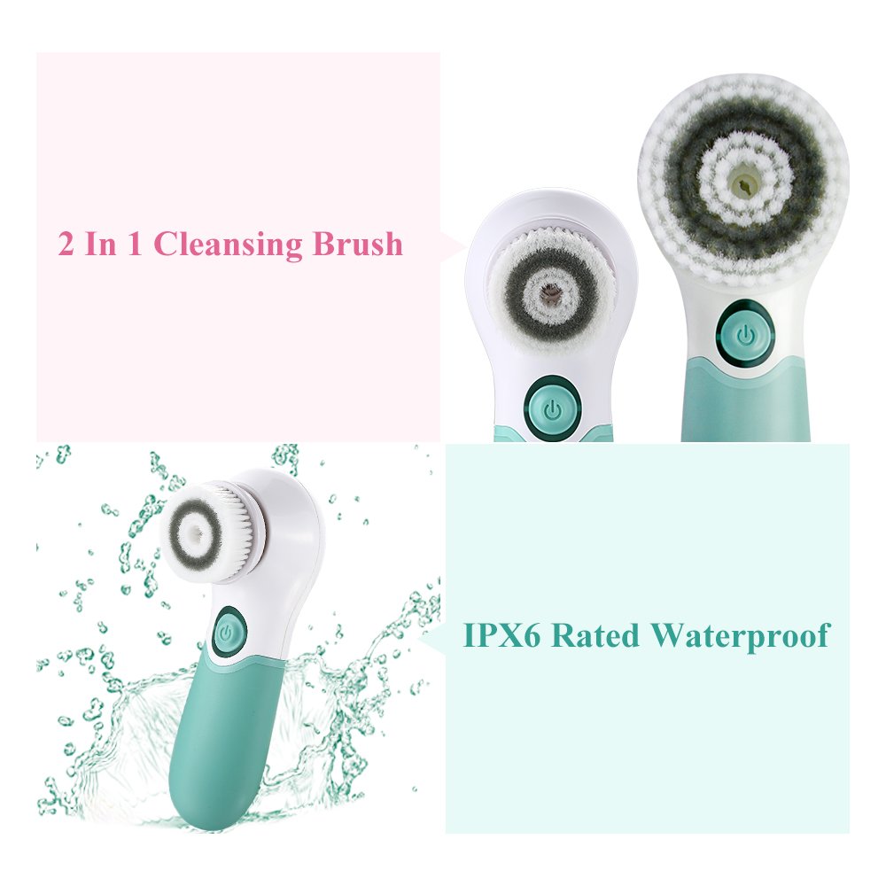 TOUCHBeauty Rotating Facial Brush Waterproof Face & Body Deep Cleansing System with 2 Spin Head, Skin Exfoliator Massager Bathing Brush,Pore Minimizer, Blackhead Remover SPA Skin Care Set TB-14839