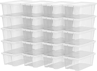 SONGMICS Schuhboxen mit Deckel, 20er Set, stapelbare Schuhkartons, durchsichtige Schuhorganizer, vielseitige Schuhaufbewahrung, für Schuhe bis Größe 41 und andere Utensilien, transparent LSP20WT