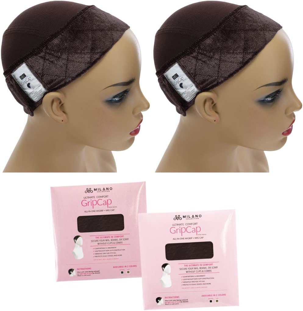 Milano Collection No-Slip GripCap For Women All In One Wig Grip Band and Built-in Wig Cap, Comfortable Breathable Fabric for Wigs Brown One Size Fits All (Pack of 2)