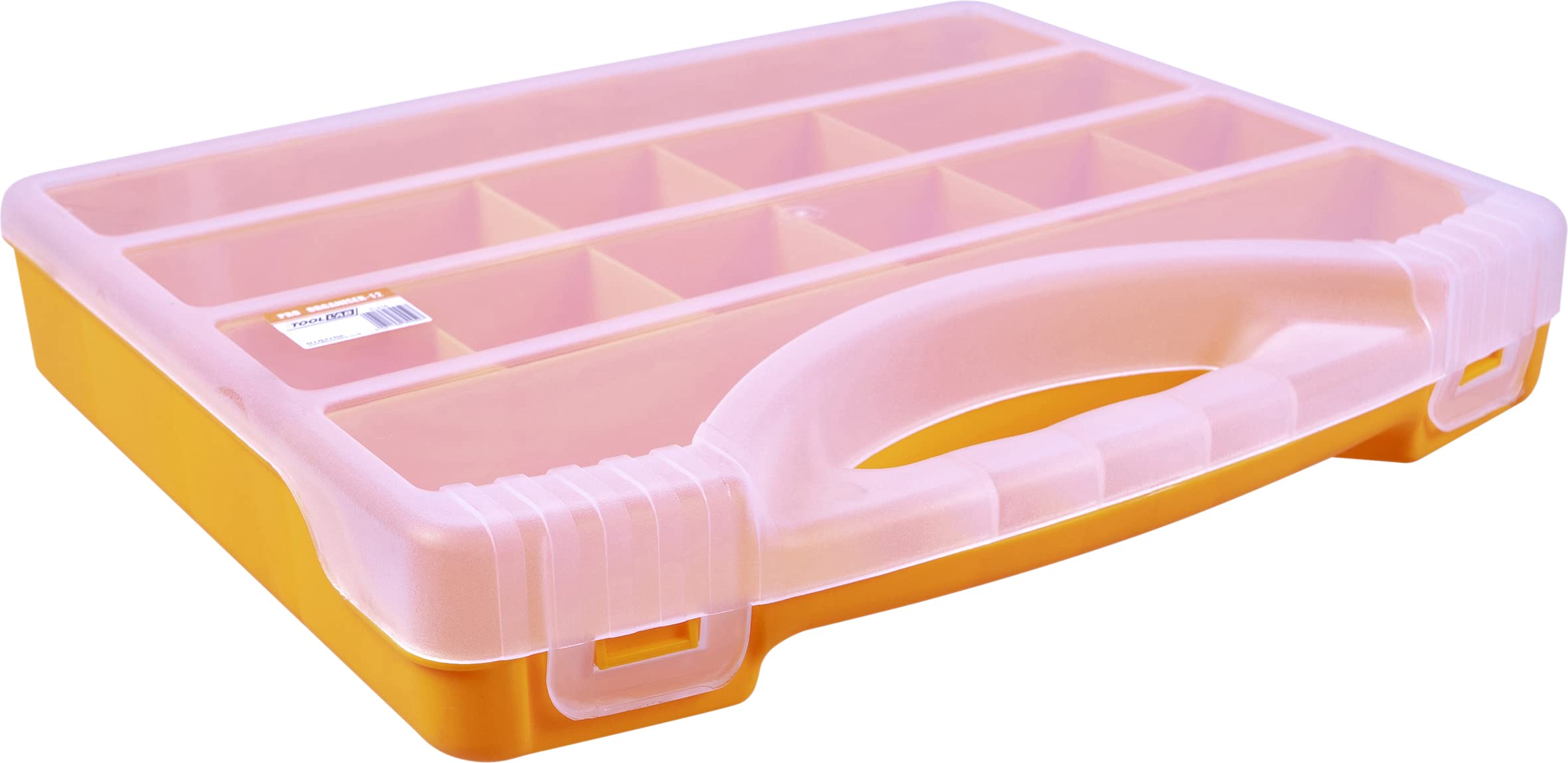 12 Compartment 12.5" Organiser Box. Perfect for Storing DIY tools and small parts. With separators for optional compartment size and transparent lid.