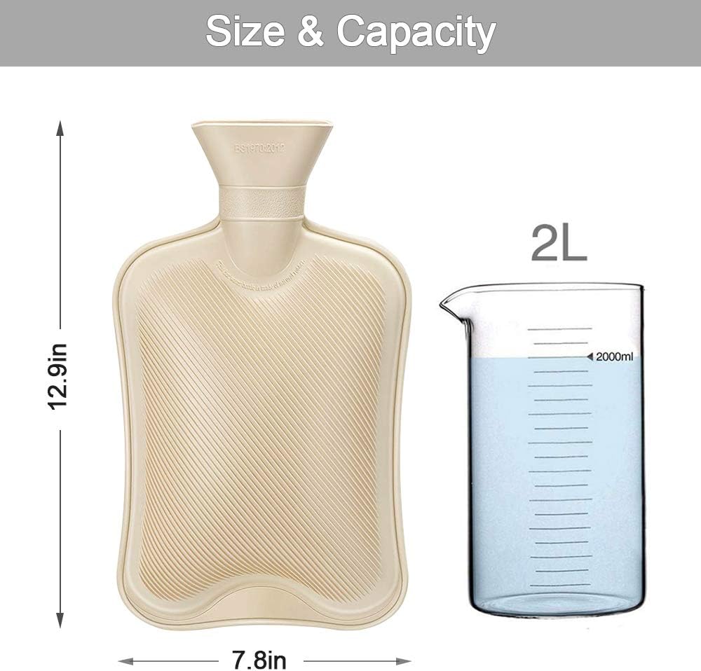Hot Water Bottle with Knit Cover - Natural Rubber Hot Water Bag BPA Free Durable with Two Replaceable Knit Cover Great for Pain Relief Keep Warm Hot and Cold Therapy(2 Liter): Health & Personal Care