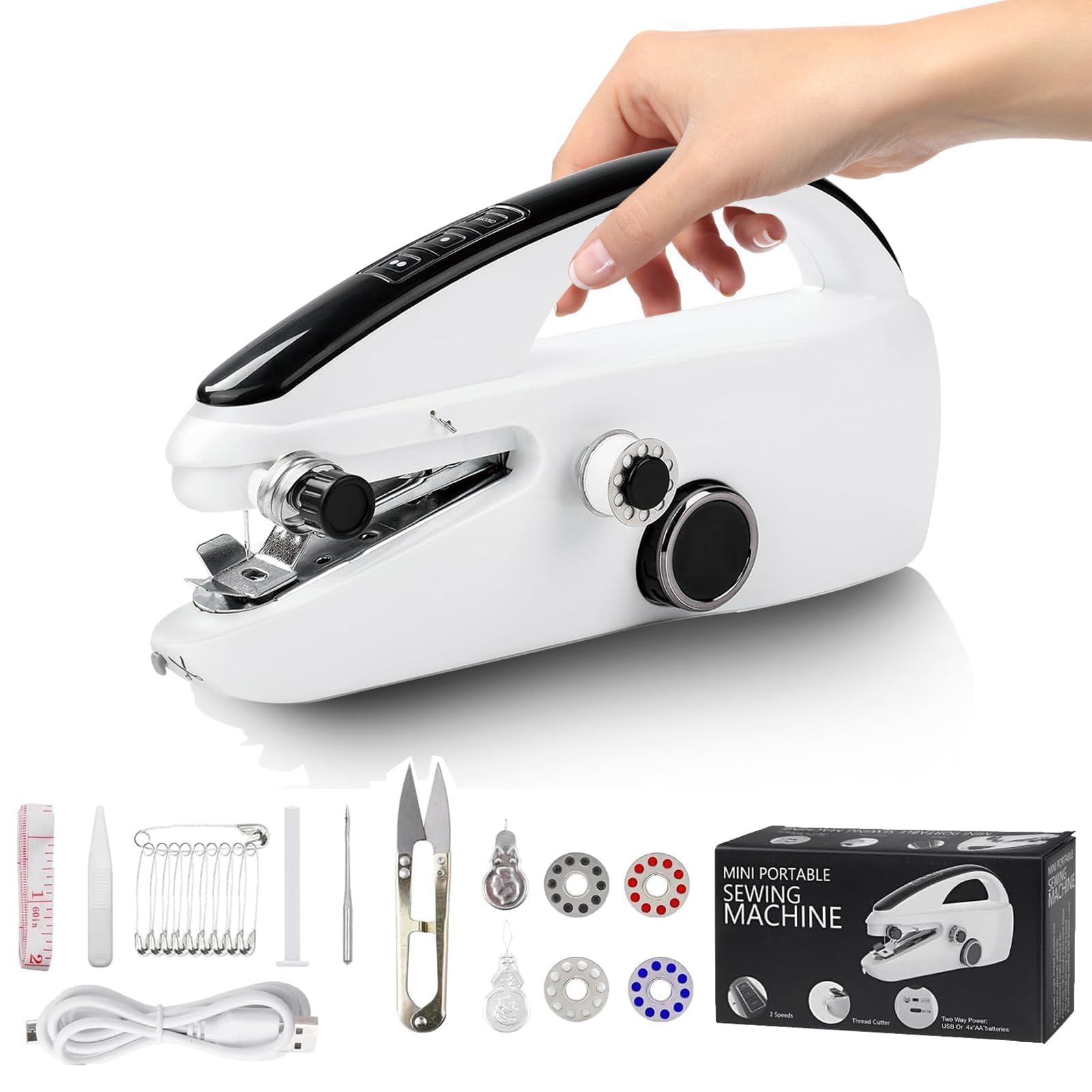 Photo 1 of Handheld Sewing Machine Cordless – Portable Mini Handheld Sewer, Pocket Sewing Machine for Quick Repairs, Handy Stitch, Travel Stitch Sew Quick, Home & DIY Fabric (White)