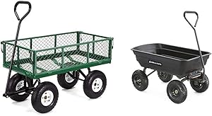 Gorilla Carts GOR400-COM Steel Garden Cart with Removable Sides, 400-lbs. Capacity, Green & GOR4PS Poly Garden Dump Cart with Steel Frame and 10-in. Pneumatic Tires, 600-Pound Capacity, Black