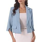 Allegra K Business Casual Cropped Blazers for Women 3/4 Sleeve Lapel Collar One Button Office Work Suit Jacket Blazers