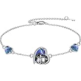 YONFQE Penguin Bracelet 925 Sterling Silver Love Abalone Shell Jewelry Gift for Women