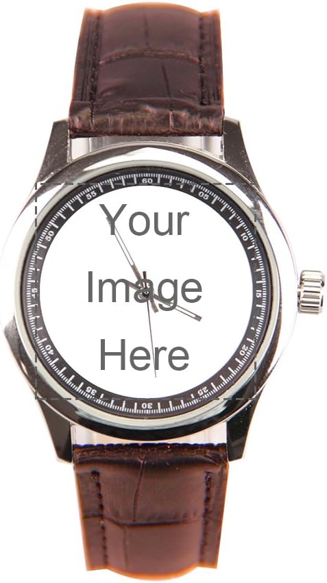 Custom Personalized Photo or Text Designable Men's Brown Leather Band Watch