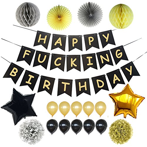 Locca Black And Gold Party Decorations Happy Fucking Birthday