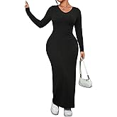 Women's Long Sleeve Maxi Dress Solid Color V Neck Elegant Bodycon 2025 Fall Winter Dresses Evening Party