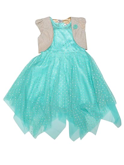 Doodle Kids Frock Dress Ankle Length Net Fabric One Piece Dress Gown With Sleeveless Shimmer Jacket And Flower Broch Greengreen Amazon In Clothing Accessories