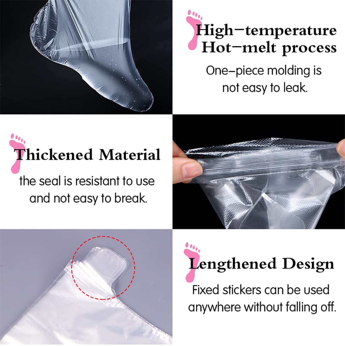 200PCS Clear Plastic Disposable Booties, Paraffin Bath Liners for Foot Pedicure Hot Spa Wax Treatment, Larger Thicker Thermal Therapy Feet Covers Bags Plastic Socks Liners