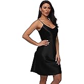 FADSHOW Women's Satin Spaghetti Strap Nightgown Sleeveless Sleepwear Silky Slip Dress Sexy Negligee Lingerie Short Nightdress