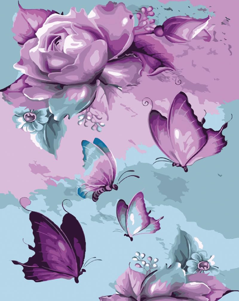 Syntego 5D DIY Purple Peony and Butterflies Diamond Painting Kit Crystal Rhinestone Canvas 30cm x 40cm