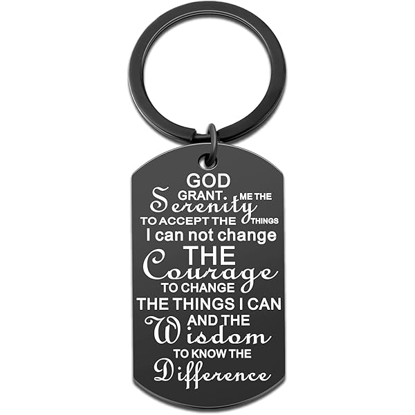 RecoveryChip Bronze Keychain - Pink Rose "One Day At A Time" With Serenity Prayer, Sobriety Gift For AA, NA