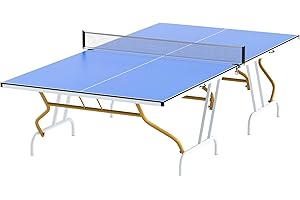 HIMCUP Mid-Size Table Tennis Table, Foldable & Portable Professional Ping Pong Table for Indoor & Outdoor Games with Net, 2 Table Tennis Paddles and 3 Balls,Easy to assemble (Blue, 9FT)