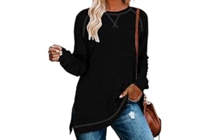 NILOUFO Womens Long Sleeve T Shirts Casual Blouses Trendy Tops Side Split Tunics